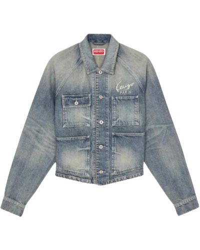 KENZO Vintage cropped denim trucker jacket - Blau