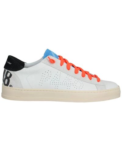 P448 Sneakers in pelle bianca con dettagli neon - Multicolore