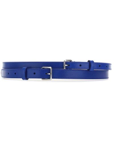 Alexander McQueen Cinturón de cuero azul eléctrico