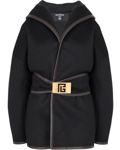 Balmain Abrigo de lana con cinturón - Negro