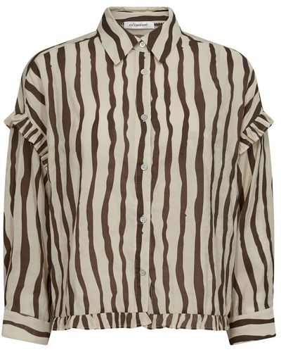 co'couture Flowcc stripe frill shirt - Schwarz