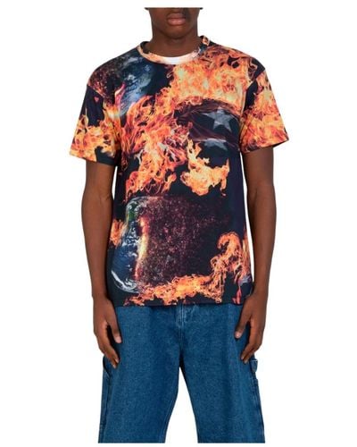 Sky High Farm Mondo in fiamme t-shirt grafico - Arancione