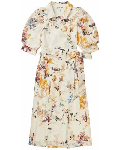Munthe Precioso vestido camisero cruzado con mangas abullonadas y estampado floral - Neutro