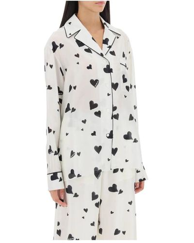 Marni Camisa de pijama de seda con estampado de corazones - Blanco