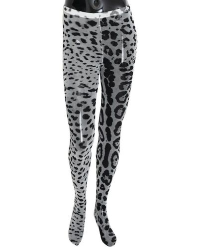 Dolce & Gabbana Gray Leopard Print Mesh Nylon Tights - Black