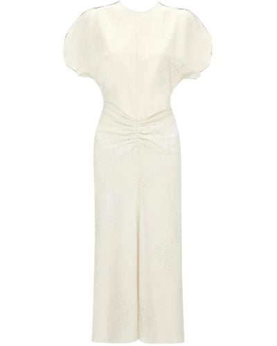 Victoria Beckham Ivory baumwollmischungskleid mit raffungsdetail - Weiß