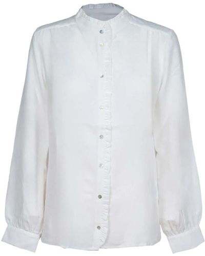 iBlues Camicia in seta bianca con rouches - Blu