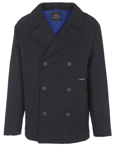 Armani Exchange Double-Breasted Coats - Blue