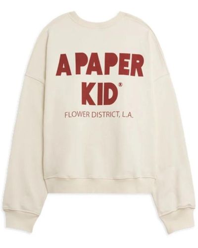 A PAPER KID Oversized maglione con stampa crema - Bianco