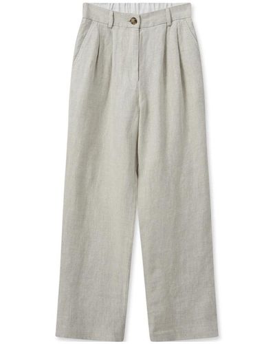 Mos Mosh Pantalones de lino relajados con pliegues delanteros - Gris