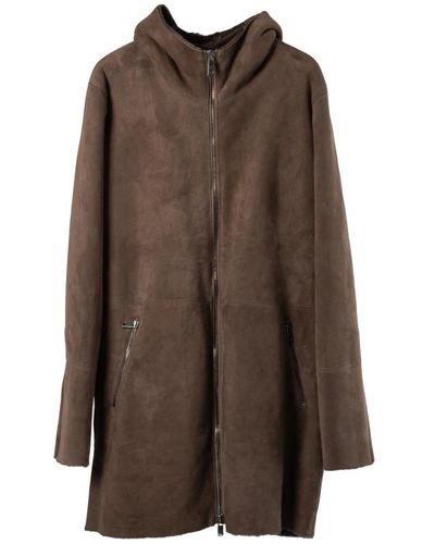 Giorgio Brato | hooded merino shearling long zipped coat - Braun