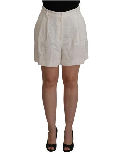 Dolce & Gabbana Shorts culotte bianchi a vita alta in cotone - Multicolore