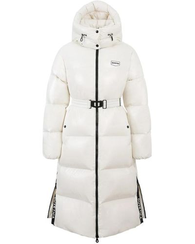 Duvetica Lemie abrigo largo de plumón con cinturón y capucha desmontable - Blanco