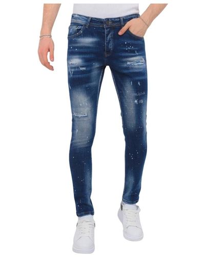 Local Fanatic Designer farbspritzer jeans slim fit -1072 - Blau
