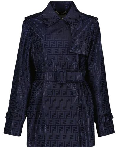 Fendi Trench coat clásico con estampado ff - Azul