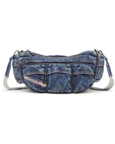 DIESEL Travel 3000 shoulder bag x - multipocket-tasche aus behandeltem denim - Blau
