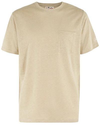 Mc2 Saint Barth Leinen t-shirt mit fronttasche - Natur