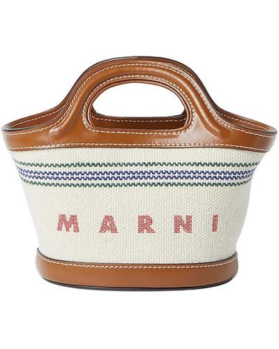 Marni Leder micro handtasche mit canvas-paneelen - Braun