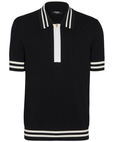 Balmain Jacquard Monogram Polo Shirt - Black