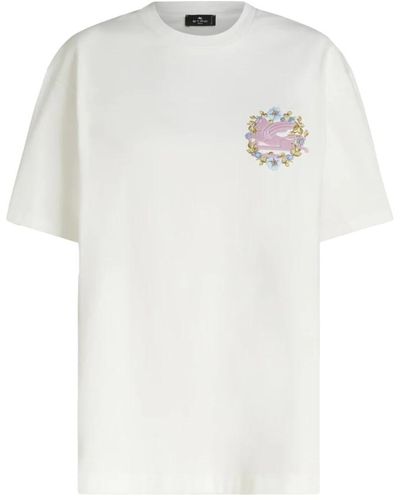 Etro Blumiges pegasus besticktes weißes t-shirt
