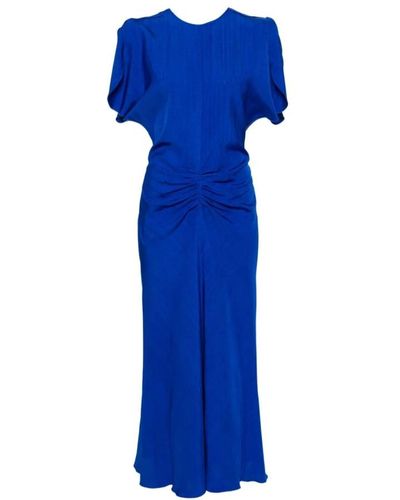 Victoria Beckham Blaues texturiertes kleid mit sichtbaren nähten