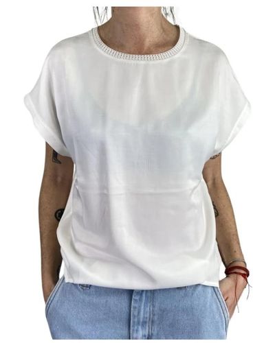 Garcia Camiseta blanca de satén con espalda de algodón - Azul