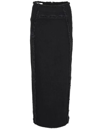 Gestuz Falda larga negra con cintura deshilachada - Negro