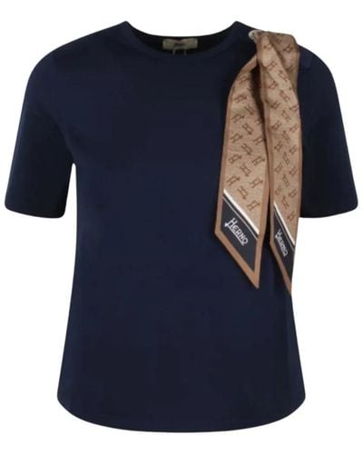 Herno Stretch-baumwoll-t-shirt mit seidenschal - Blau