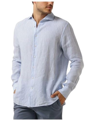 Profuomo Mint leinen x-cutaway hemd,weißes leinenhemd x-cutaway stil, leinen x-cutaway hemd - Blau