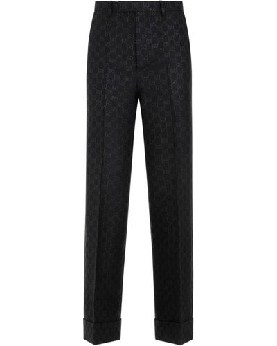 Gucci Pantaloni in lana nera pieghe centrali sciolte - Nero