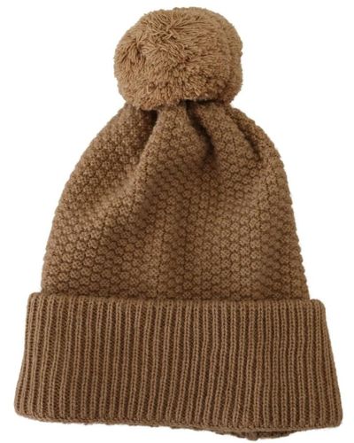 Dolce & Gabbana Braune gestrickte pelzball winter beanie mütze