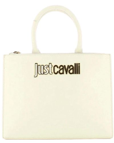 Just Cavalli Weiße rechteckige handtasche mit goldakzenten - Natur