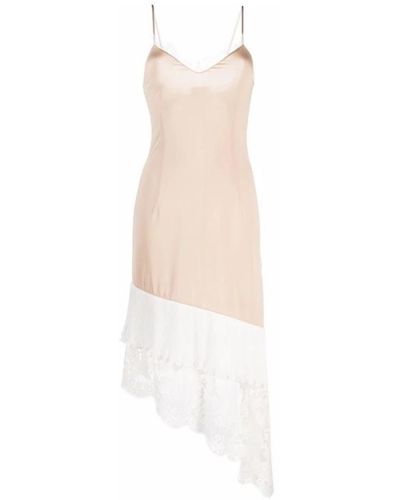 Vetements Vestido slip asimétrico con paneles de encaje rosa/blanco