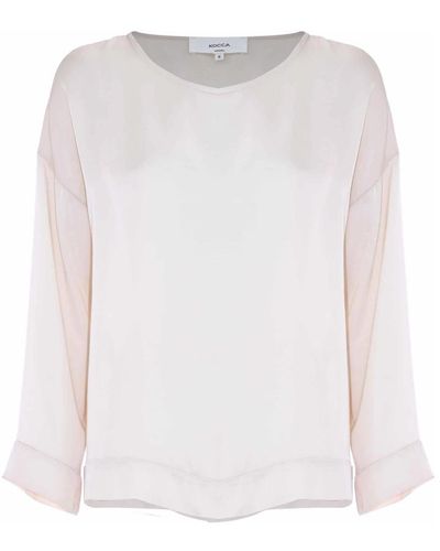 Kocca Elegante blusa de viscosa de manga larga - Blanco
