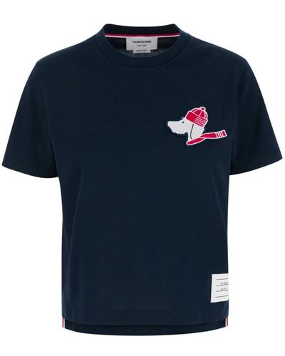 Thom Browne T-shirt a manica corta con ricamo hector - Blu