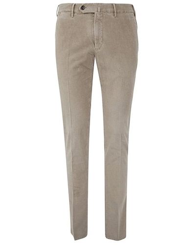 PT01 Flat Front Trousers With Diagonal Pockets - Grau