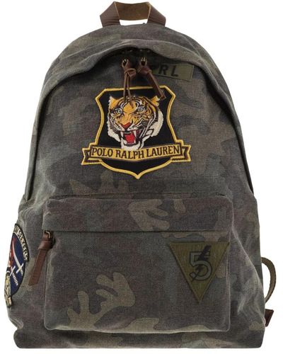 Ralph Lauren Polo camouflage canvas backpack with tiger - Grigio