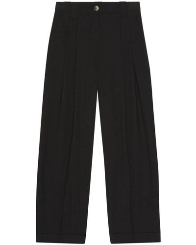 Ganni Pantalones drapey melange plisados - Negro