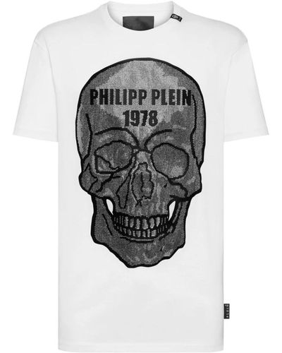 Philipp Plein Weißes strass t-shirt - Grau