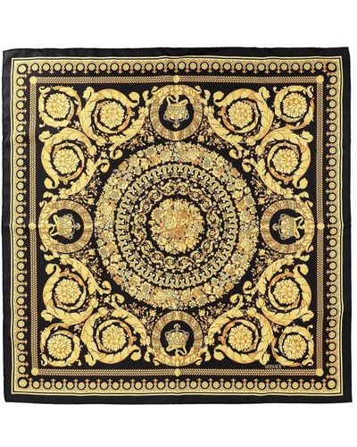 Versace Sciarpa di seta con stampa barocco nera - Metallizzato