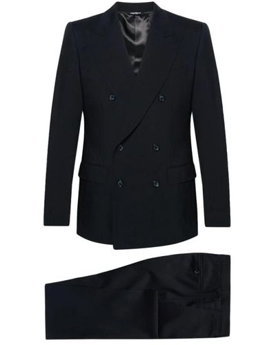 Dolce & Gabbana Blauer wollanzug mit dart-details - Schwarz