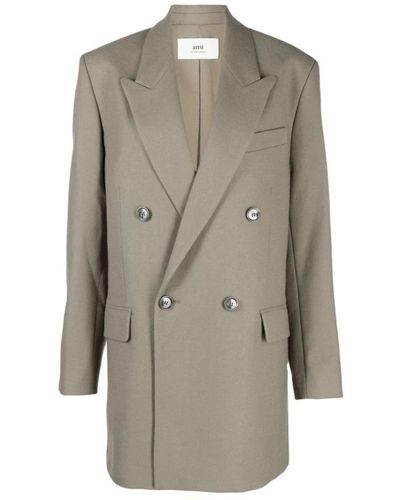 Ami Paris Double-Breasted Coats - Grey