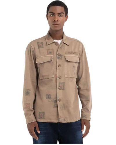 Replay Overshirt con stampa voyage all-over - Neutro