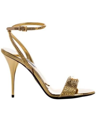 Prada Goldene sandalen mit absatz und kristallen - Mettallic