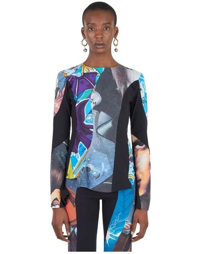 Rave Review Upcycled space cartoon top - Blu
