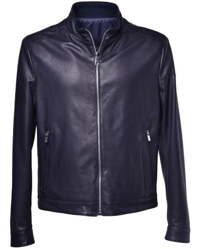 Baldinini Reversible jacket in navy nappa leather - Blau