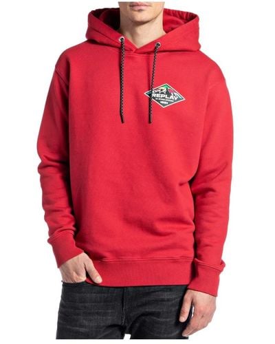 Replay Sportlicher logo hoodie mit kapuze - Rot