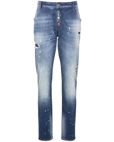 carlo colucci 5-Pocket Jeans mit Destroyed-Effekten Cebanu - Blau