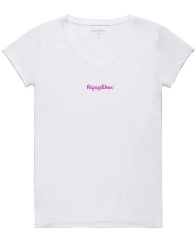 Refrigiwear T-shirt con scollo a v e logo stampato - Bianco