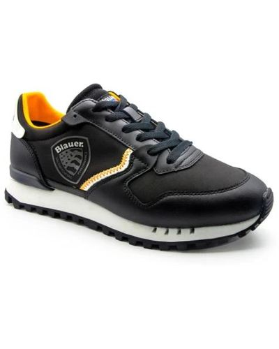 Blauer Sneakers in pelle nera e arancione s4dixon02 - Blu